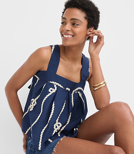 Petite Rope Poplin Tie Back Pleated Tank Top