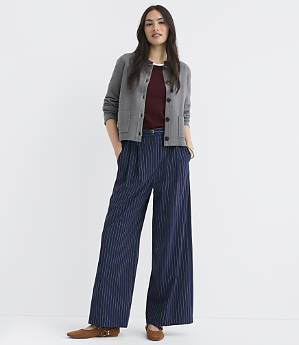 Petite Belted Slouchy Trouser Pants in Stripe