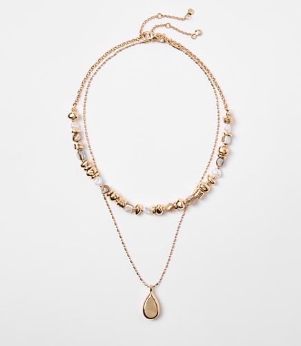 Pearlized Metallic Drop Layered Necklace Set