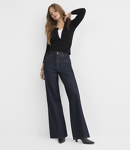 Rivete Side Paneled High Rise Relaxed Wide Leg Jeans in Classic Rinse Wash