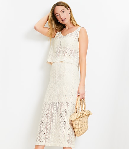 LOFT Beach Geo Crochet Midi Skirt