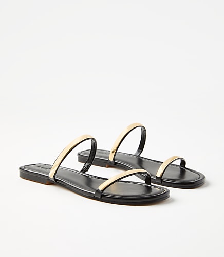 Metallic Trim Double Strap Sandals