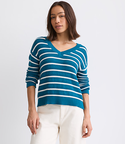 Striped Stitchy V-Neck Sweater