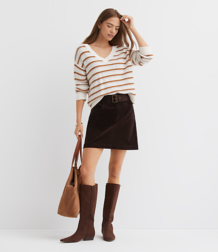 Striped Stitchy V-Neck Sweater
