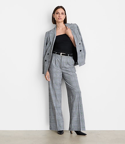LOFT Versa Seasonless Stretch Double Pleat Wide Leg Pants in Plaid