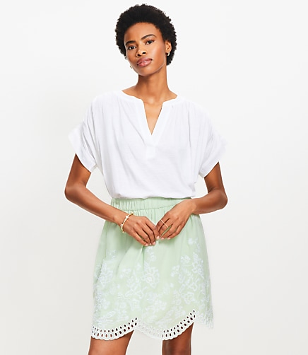 Petite Split Neck Mixed Media Top