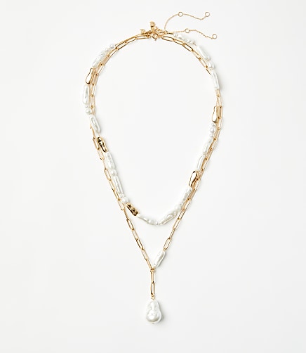 Pearlized Chain Link Layered Pendant Necklace Set