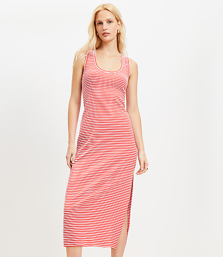 Stripe Perfect Ribbed Tank Midi Dress - Tamale Red