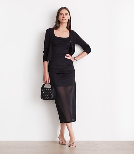 LOFT Versa Mesh Ruched Midi Skirt