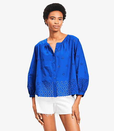 Petite Eyelet Blouson Sleeve Blouse
