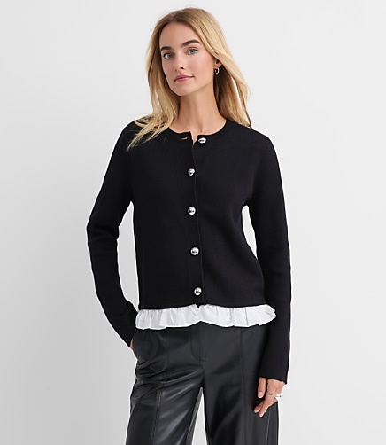 Poplin Ruffle Sweater Jacket