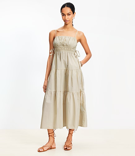 Petite Pleated Side Tie Strappy Midi Pocket Dress