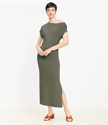 Petite Asymmetrical Ruched Midi Dress