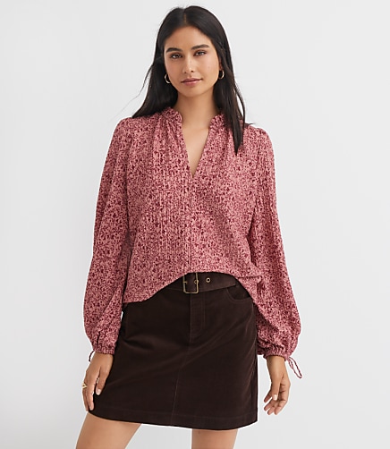 Petite Floral Ruffle Tie Cuff Top