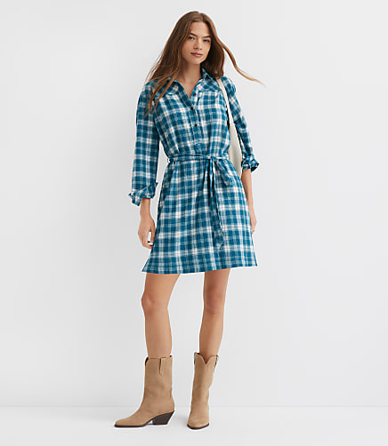 Petite Plaid Belted Mini Pocket Shirtdress