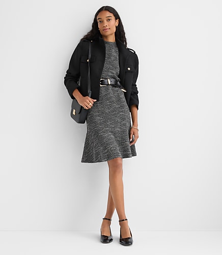 Petite Heathered Jacquard Mini Flounce Dress