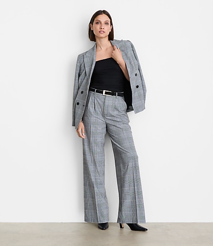 Petite LOFT Versa Seasonless Stretch Double Pleat Wide Leg Pants in Plaid