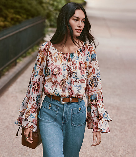 Petite Garden Tiered Ruffle Sleeve Blouse