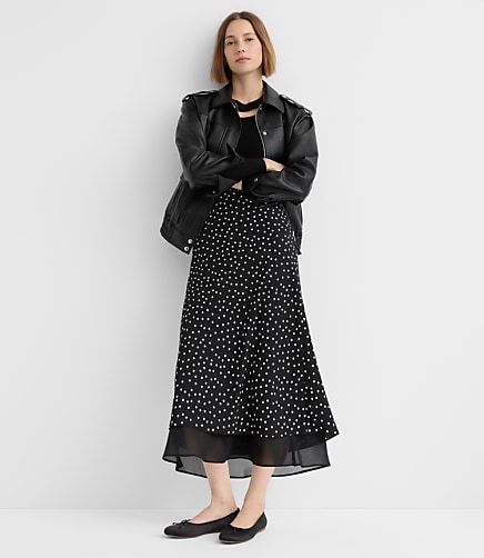 Dotted Layered Column Midi Skirt