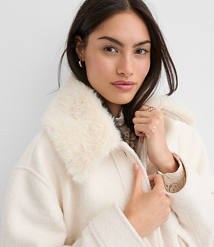 Petite Boucle Faux Fur Collar Shirt Jacket