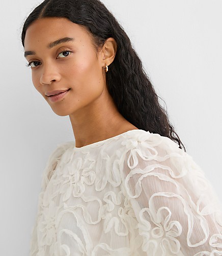 Petite Floral Applique Tie Back Blouse