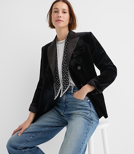 Petite Satin Trim Velvet Tuxedo Blazer