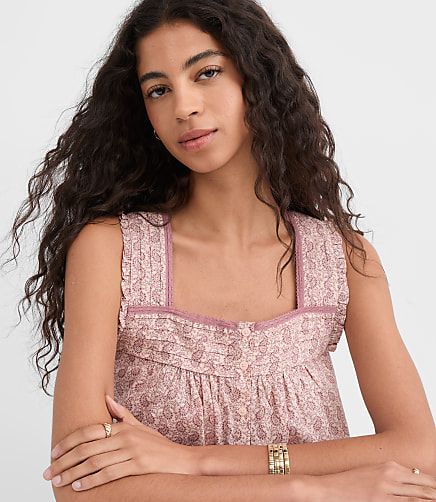 Paisley Pintucked Square Neck Blouse