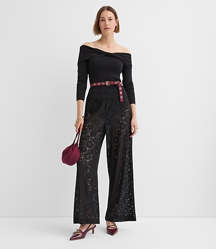 Pull On Wide Leg Pants in Lace