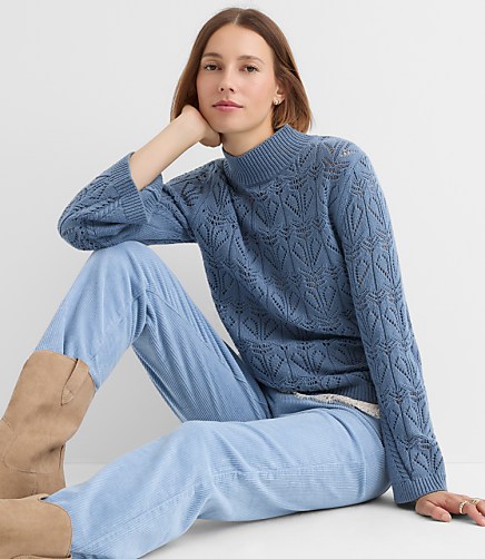 Petite Pointelle Flare Sleeve Sweater