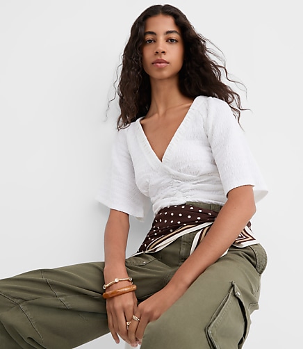 Smocked Flutter V-Neck Top