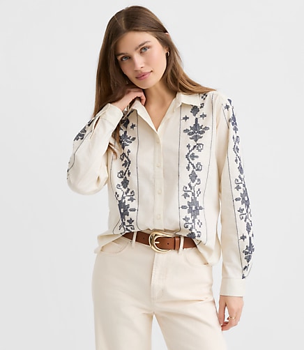 Petite Striped Poplin Everyday Relaxed Pocket Shirt