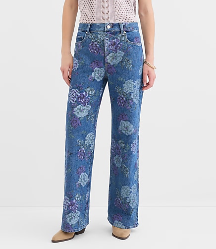 Tall Curvy High Rise Wide Leg Jeans in Floral