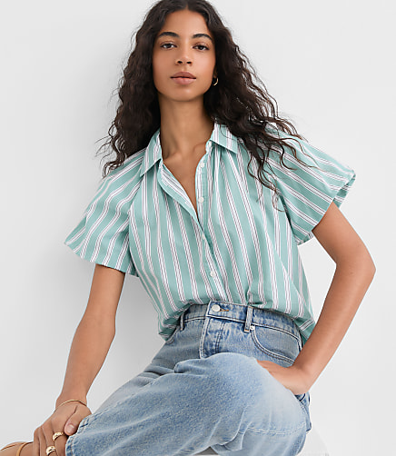 Striped Poplin Bubble Sleeve Shirt
