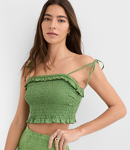 Petite LOFT Beach Ruffle Smocked Crop Top - Tropical Palm