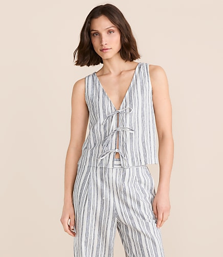 Lou & Grey Striped Linen Cotton Tie Vest