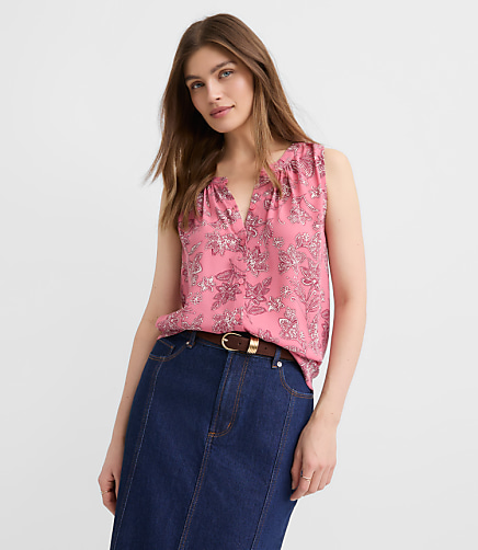 Paisley Shirred Button Shell
