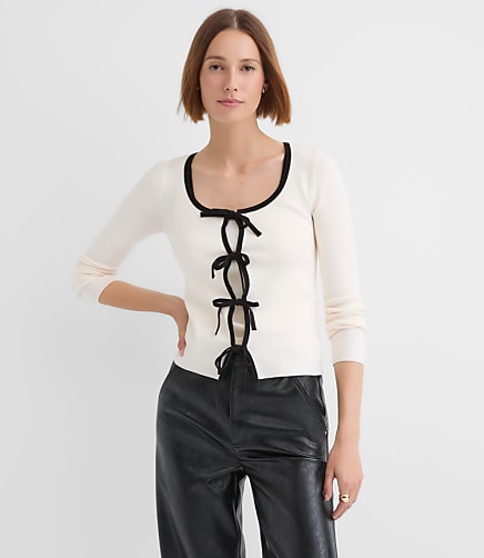 Contrast Bow Cardigan