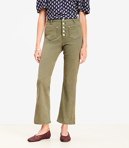 Curvy Patch Pocket High Rise Kick Crop Jeans in Evening Olive