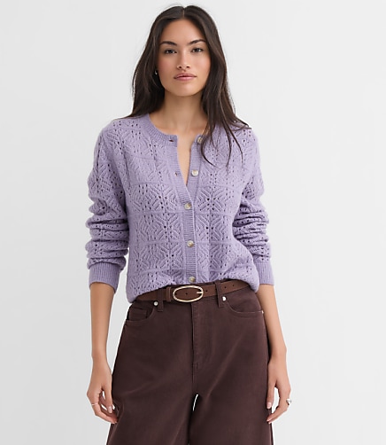 Windowpane Pointelle Cardigan