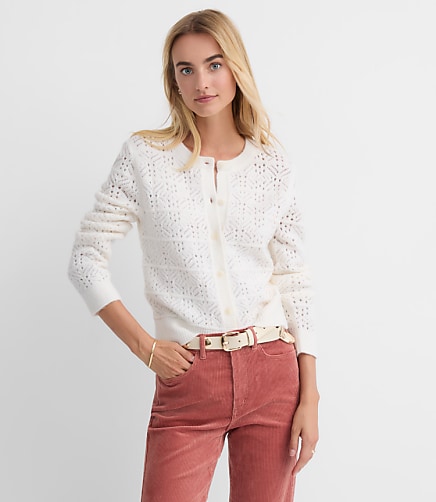 Windowpane Pointelle Cardigan