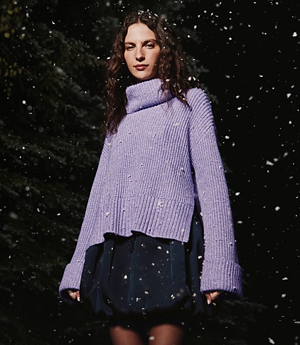 Petite Cuffed Ribbed Mock Neck Sweater