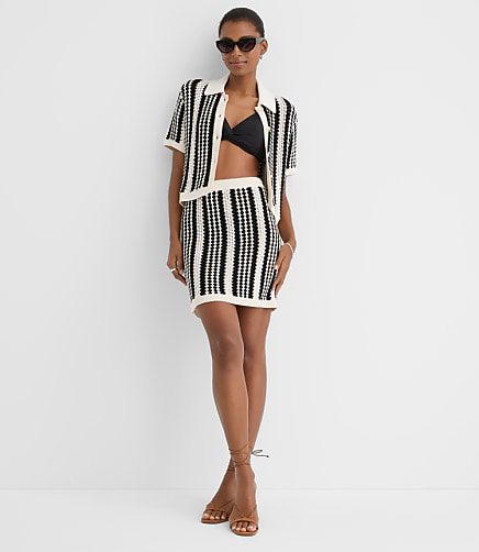 LOFT Beach Striped Crochet Polo Cardigan