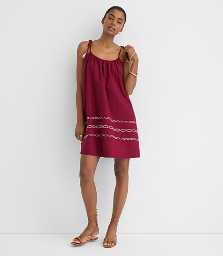 LOFT Beach Tie Strap Linen Cotton Pocket Dress