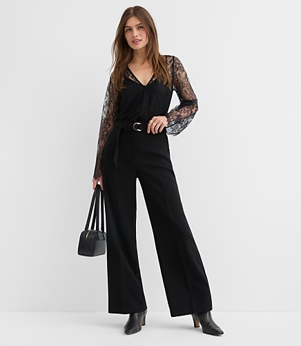Petite Belted Stovepipe Pants in Doubleface