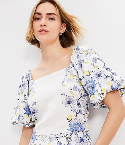 Garden Linen Blend Bubble Sleeve Top
