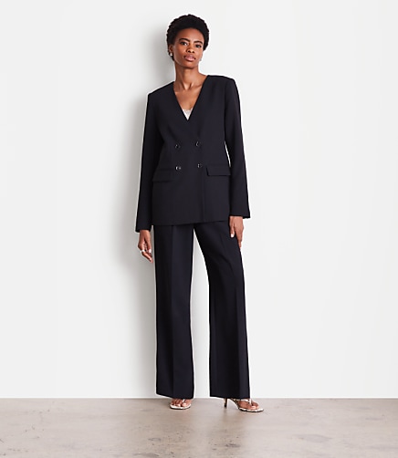 Petite LOFT Versa Crepe Drape Collarless Blazer
