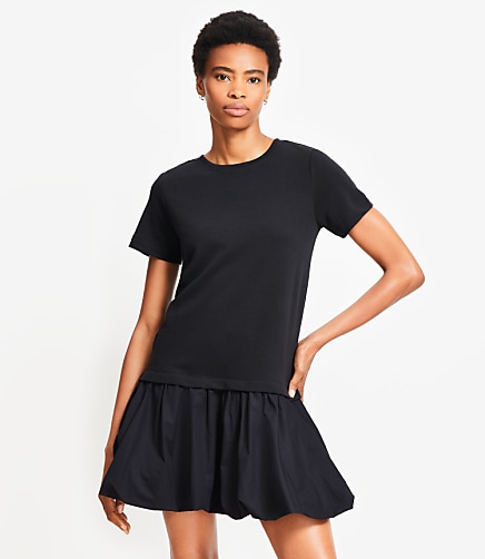Petite Bubble Hem Mixed Media Mini Dress