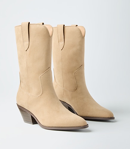 Mid Calf Western Boots - Mushroom