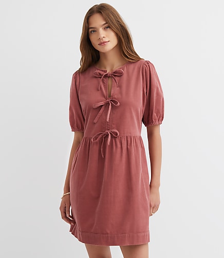 Petite Corduroy Bow Mini Pocket Dress