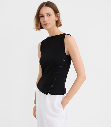 Side Button Asymmetrical Hem Tank